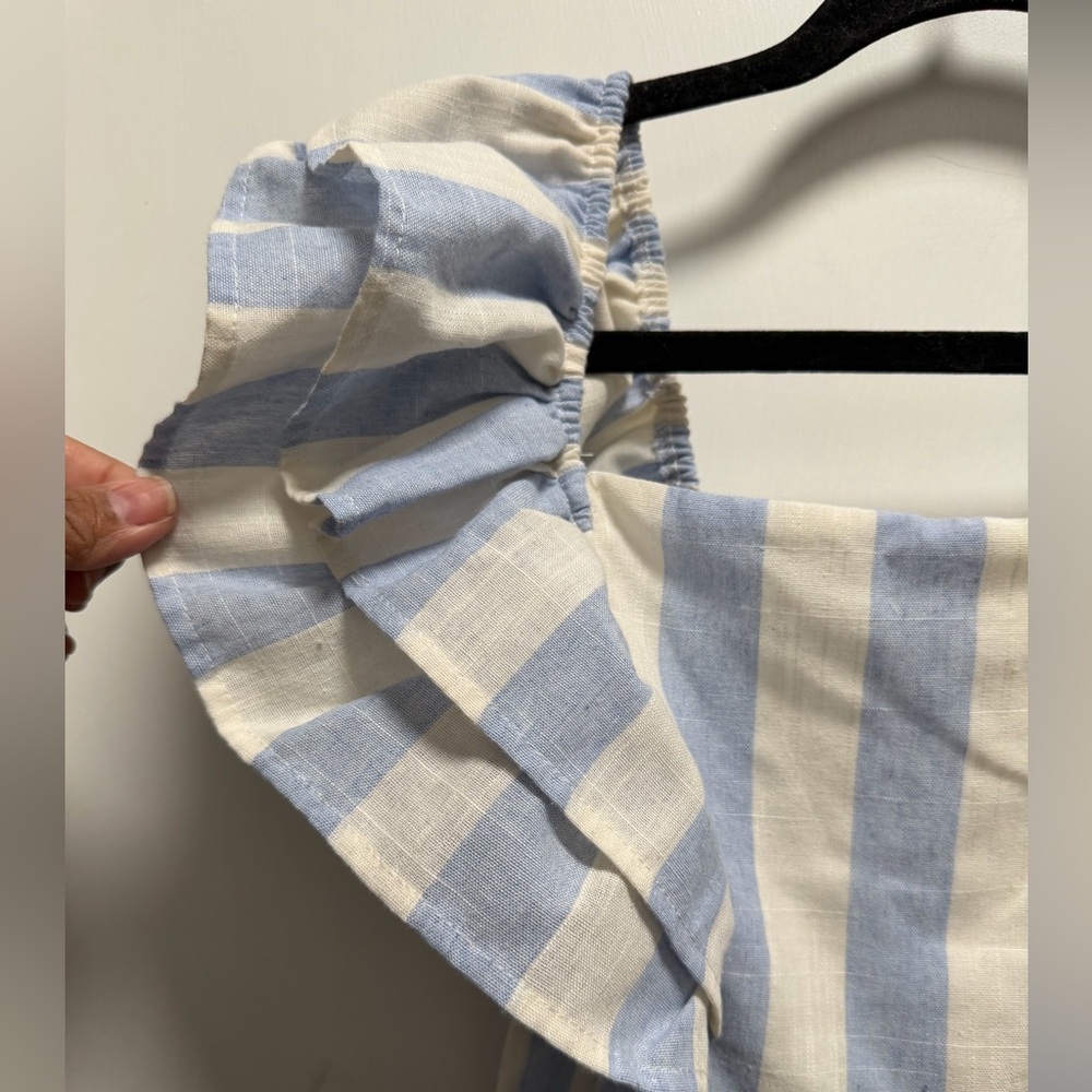 NEW URBAN DAIZY hailee ruffle striped romper in blue Sz M Summer Resort Beach - Picture 5 of 11